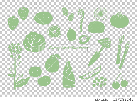 春の食べ物イラストセット(シンプルな食材素材)単色 春の食べ物イラストセット(シンプルな食材素材)単色 137282246