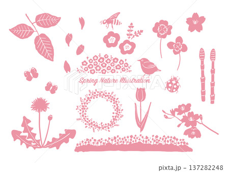春の自然イラストセット（シンプル植物素材）単色 137282248