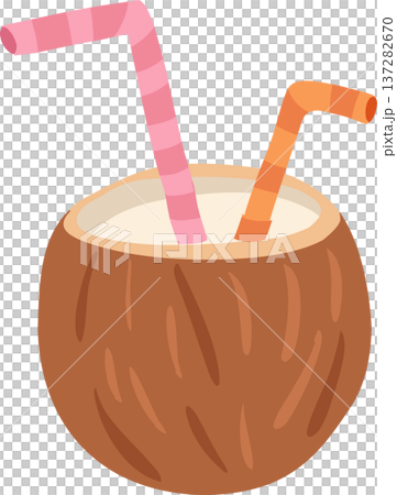 coconut drink illustration tropical coconut water with straws summer beach beverage 137282670