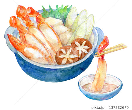 水彩イラスト 手描き あたたかいカニ鍋 水彩イラスト 手描き あたたかいカニ鍋 137282679