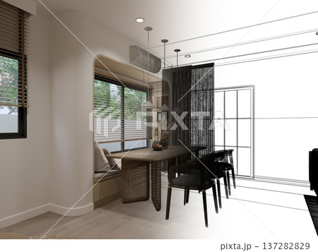 modern dining room interior design ,3d rendering 137282829