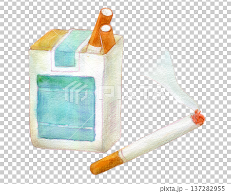 Watercolor illustration, hand-drawn, lit cigarette 137282955