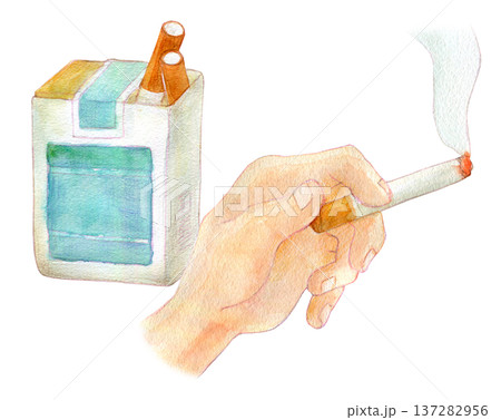 水彩イラスト　手描き　火のついたタバコ 137282956