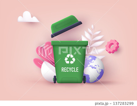 Recycle for save the earth and keep environment plastic. Can be use for template. 3D Vector Illustrations. Recycle for save the earth and keep environment plastic. Can be use for template. 3D Vector Illustrations. 137283299