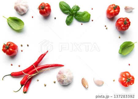 Italian food ingredients creating a frame on white 137283392