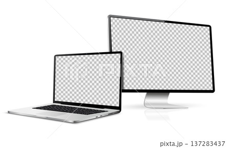 Laptop with computer screen mockup. Technology devices with empty display 137283437