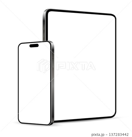 Smartphone and tablet mockup with blank display isolated on white background Smartphone and tablet mockup with blank display isolated on white background 137283442