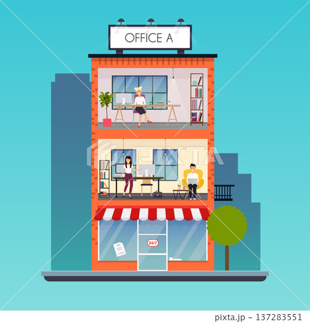 The office building with various places to work. Flat design modern vector illustration concept. 137283551