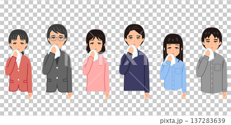 Illustration set of people suffering from hay fever (casual clothes) 137283639