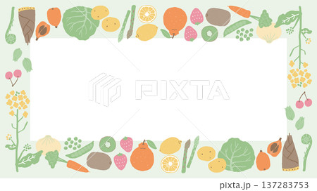 春の食べ物フレームイラスト(四隅デザイン・横長)16:9 春の食べ物フレームイラスト(四隅デザイン・横長)16:9 137283753