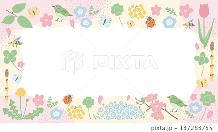 春の花フレームイラスト（華やかな四隅デザイン）16:9 137283755