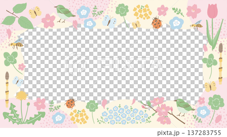 春の花フレームイラスト（華やかな四隅デザイン）16:9 137283755