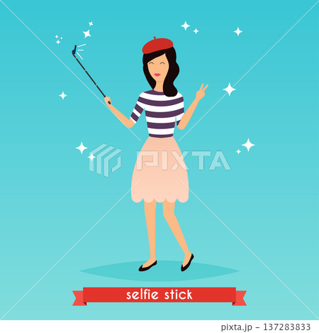 Hipster girl taking a selfie with mobile phone. Concept of  new trends and technology. Vector illustration. 137283833