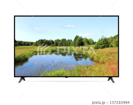 TV set with nature landscape on screen isolated on white 137283994