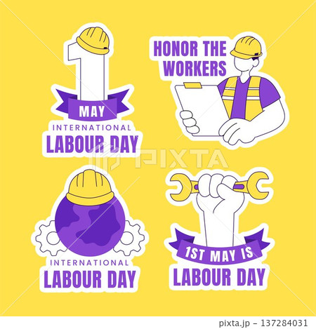 International Labor Day Flat Hand Drawn Cartoon Label Background Illustration 137284031