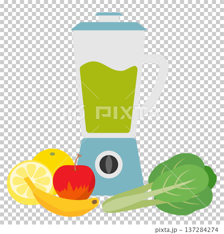 新鮮果汁、水果和蔬菜在攪拌機中混合 137284274