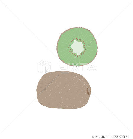 キウイフルーツのイラスト素材（丸ごとと断面） 137284570