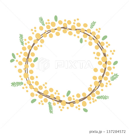 ミモザのリースフレームイラスト（春の花飾り） 137284572