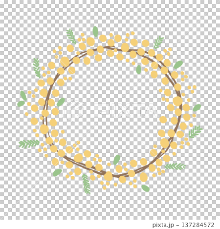 ミモザのリースフレームイラスト（春の花飾り） 137284572