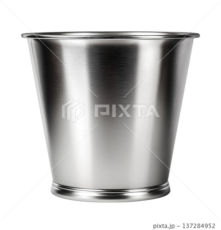 Stainless steel bucket isolated on white background, representing cleanliness, utility, simplicity and household function 137284952