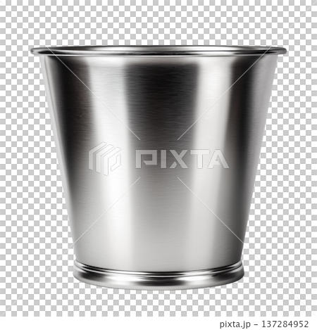 Stainless steel bucket isolated on white background, representing cleanliness, utility, simplicity and household function 137284952