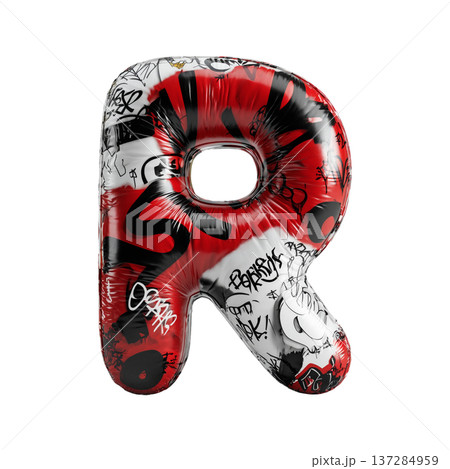 Inflatable letter R covered in graffiti art isolated on white background, representing urban creativity and bold street concept Inflatable letter R covered in graffiti art isolated on white background, representing urban creativity and bold street concept 137284959