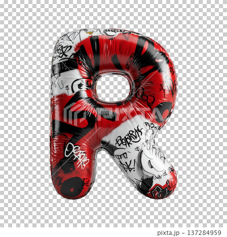 Inflatable letter R covered in graffiti art isolated on white background, representing urban creativity and bold street concept Inflatable letter R covered in graffiti art isolated on white background, representing urban creativity and bold street concept 137284959