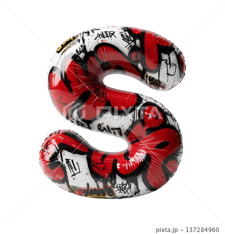 Inflatable letter S covered in graffiti art isolated on white background, representing urban creativity and bold street concept Inflatable letter S covered in graffiti art isolated on white background, representing urban creativity and bold street concept 137284960