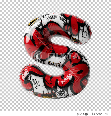 Inflatable letter S covered in graffiti art isolated on white background, representing urban creativity and bold street concept Inflatable letter S covered in graffiti art isolated on white background, representing urban creativity and bold street concept 137284960