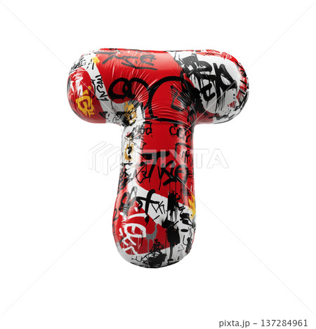 Inflatable letter T covered in graffiti art isolated on white background, representing urban creativity and bold street concept Inflatable letter T covered in graffiti art isolated on white background, representing urban creativity and bold street concept 137284961