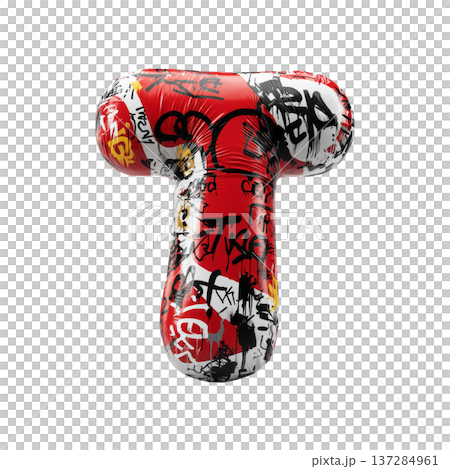 Inflatable letter T covered in graffiti art isolated on white background, representing urban creativity and bold street concept Inflatable letter T covered in graffiti art isolated on white background, representing urban creativity and bold street concept 137284961