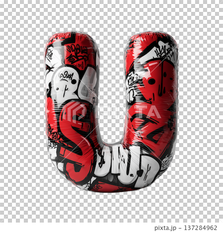Inflatable letter U covered in graffiti art isolated on white background, representing urban creativity and bold street concept Inflatable letter U covered in graffiti art isolated on white background, representing urban creativity and bold street concept 137284962