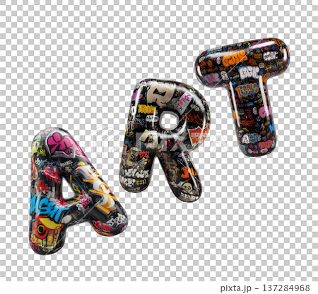 Inflatable letters spelling Art covered in colorful graffiti style isolated on white background, concept of explosive urban art 137284968