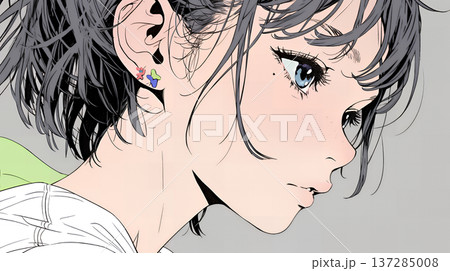 輝く瞳で見つめる好奇心旺盛な若い女性 輝く瞳で見つめる好奇心旺盛な若い女性 137285008