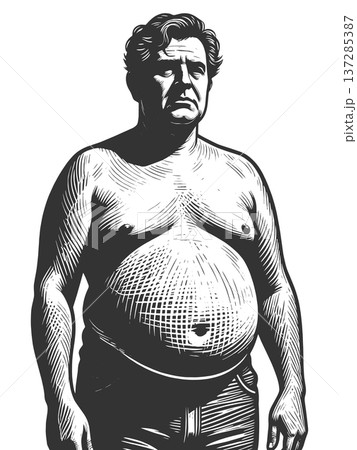 Overweight Man with Highlighted Abdominal Area Overweight Man with Highlighted Abdominal Area 137285387