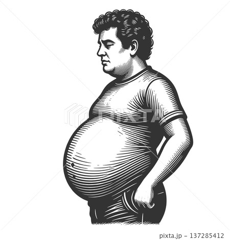 Overweight Man Side Profile with Large Belly Overweight Man Side Profile with Large Belly 137285412