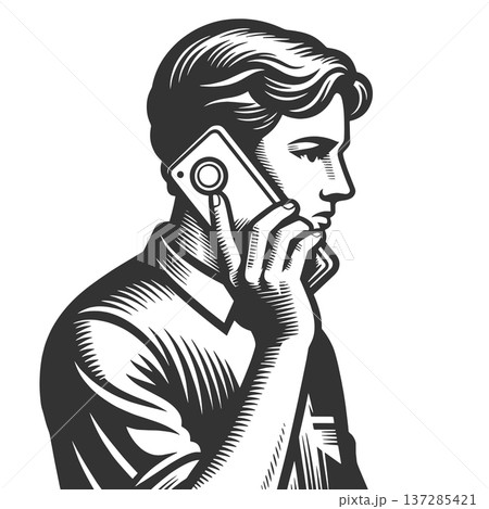 Young Man Talking on Smartphone in Profile vector Young Man Talking on Smartphone in Profile vector 137285421