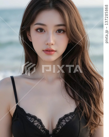 海でくつろぐロングヘアの女性 137285868