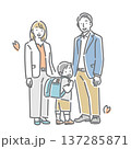 小学校の入学の日に記念写真を撮る若い家族　シンプルでお洒落な線画イラスト 137285871