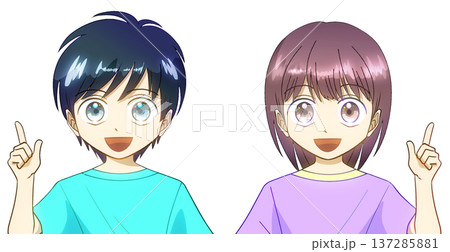 夏服を着た男の子と女の子のアニメ風イラスト、白バック 夏服を着た男の子と女の子のアニメ風イラスト、白バック 137285881