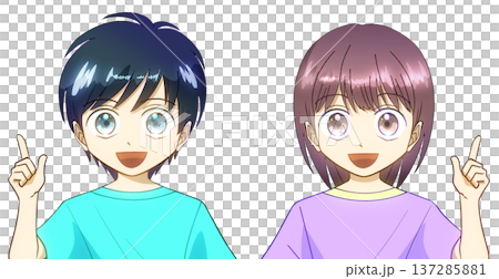 夏服を着た男の子と女の子のアニメ風イラスト、白バック 夏服を着た男の子と女の子のアニメ風イラスト、白バック 137285881