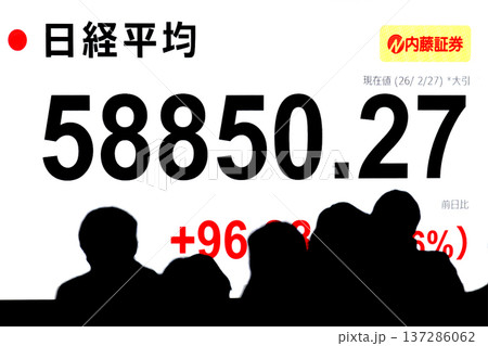 日本の東京都市景観最高値更新5万8850円27銭株価/終値。3日連続で最高値更新＝2月27日 137286062