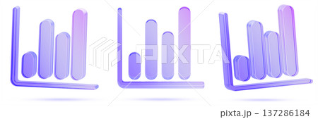 3d glass holographic bar graph icon set. Isometric infographic chart diagram with blue purple neon gradient for financial stock analysis fintech. Business growth, data presentation. 3D illustration 3d glass holographic bar graph icon set. Isometric infographic chart diagram with blue purple neon gradient for financial stock analysis fintech. Business growth, data presentation. 3D illustration 137286184