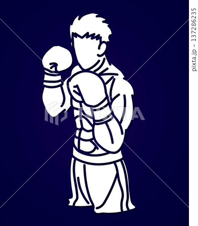 Martial Art Kickboxing Action Boxing Sport Muay Thai Boxer Cartoon Graphic Vector 137286235