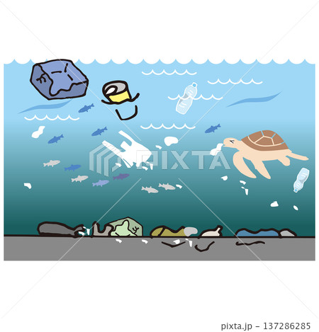 海洋プラスチックゴミによる海の汚染 海洋プラスチックゴミによる海の汚染 137286285