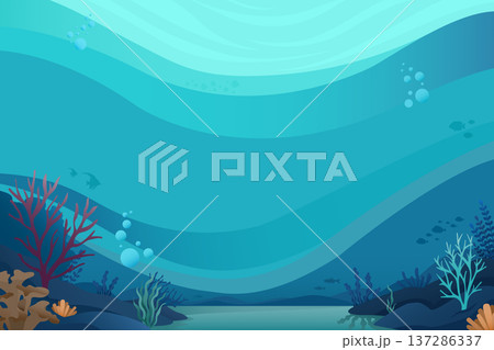 Underwater Coral Reef Background with Sunlight Rays and Marine Plants 137286337