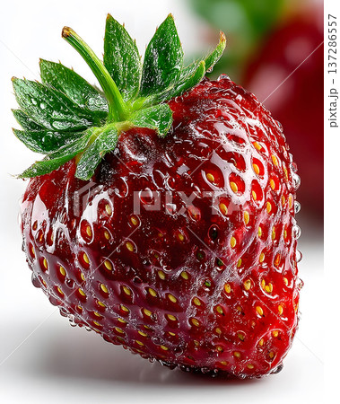 Fresh Ripe Strawberry With Water Droplets on White Background for Healthy Eating and Food Photography Generative AI 137286557