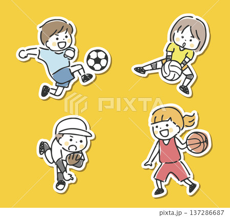 子供とスポーツのイラスト 白フチ有り 子供とスポーツのイラスト 白フチ有り 137286687