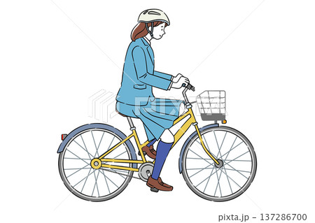 自転車に乗る女子学生 4C 137286700