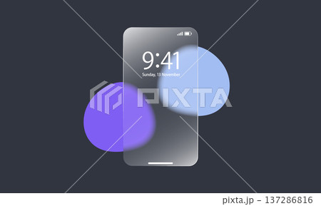 グラスモーフィズム風スマートフォンモックアップイラスト グラスモーフィズム風スマートフォンモックアップイラスト 137286816